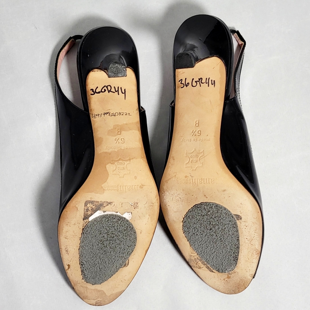Amalfi Black Patent Leather Women's Slingback Heels EUC - Picture 5 of 7